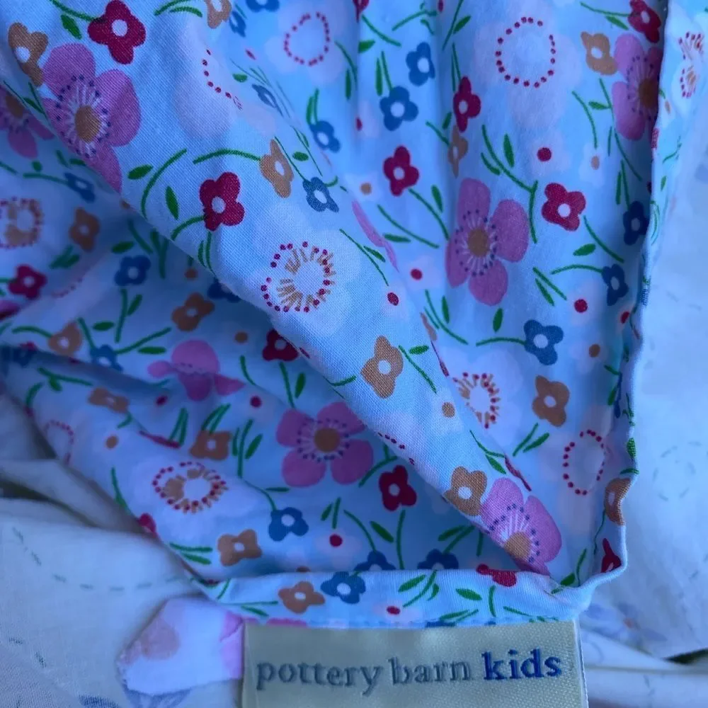 Pottery Barn Kids Floral Pastels White Pink Duvet Cover with Envelope Closure